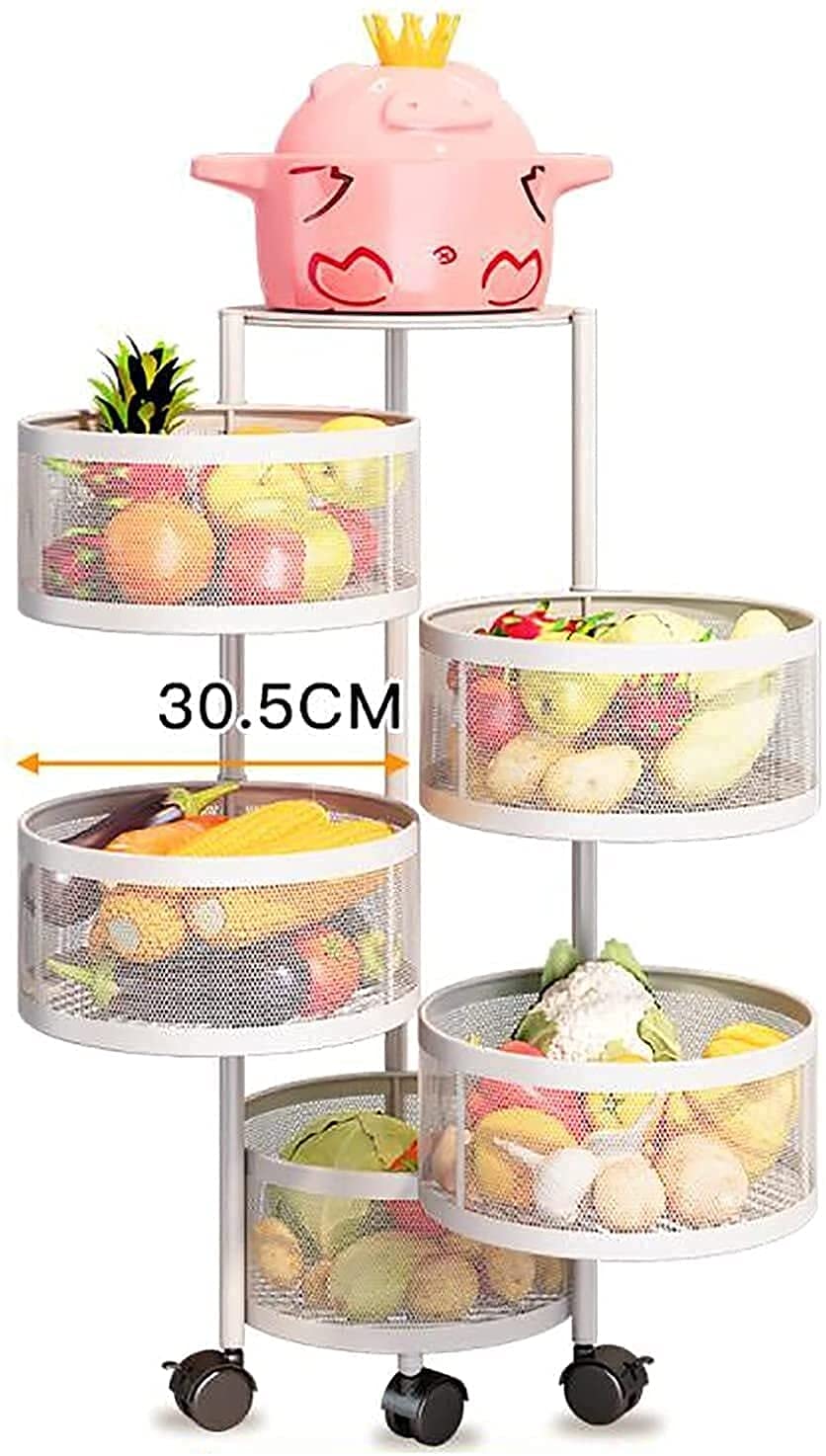 Chariot de cuisine cylindrique et étagère de rangement rotative à 360 degrés