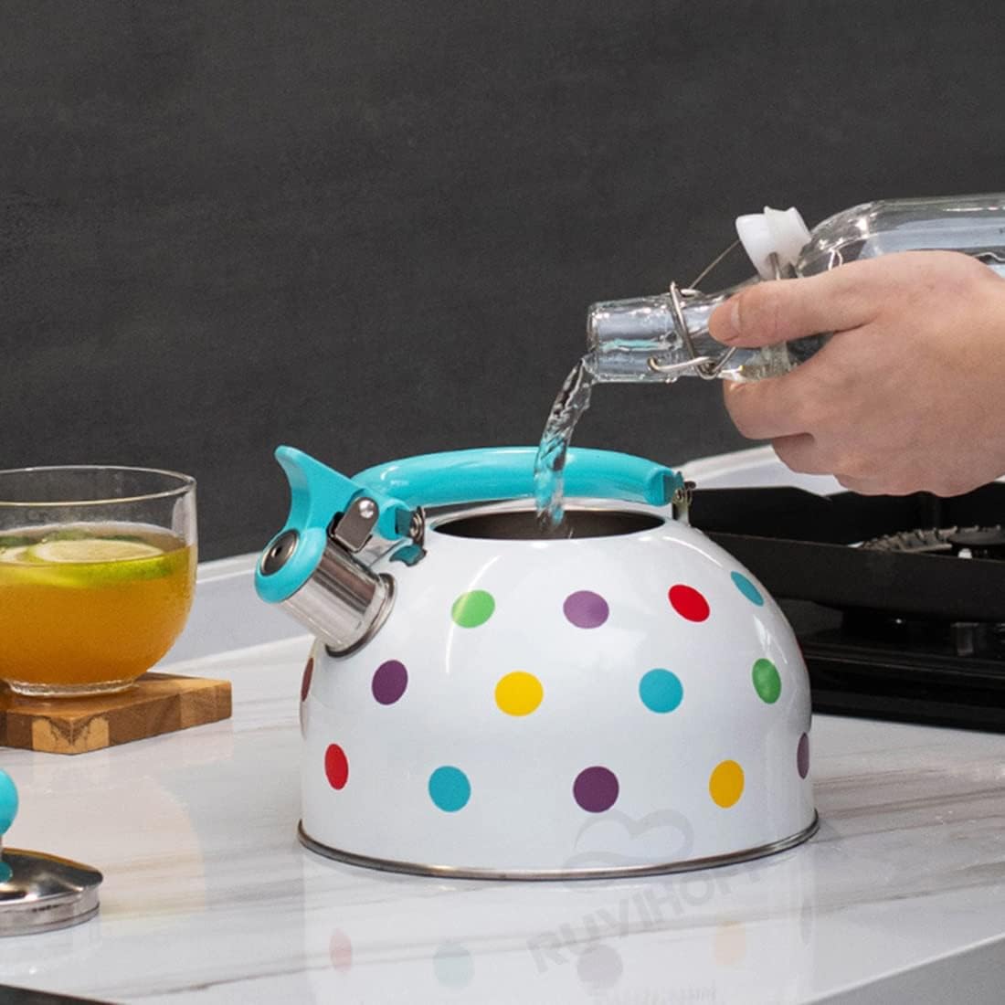 Whistling Tea Kettle for Stove Top, Tea Pot Stovetop with 3-Layers Durable Bases, Loud Whistle Teapot for Boiling Water Coffee or Milk