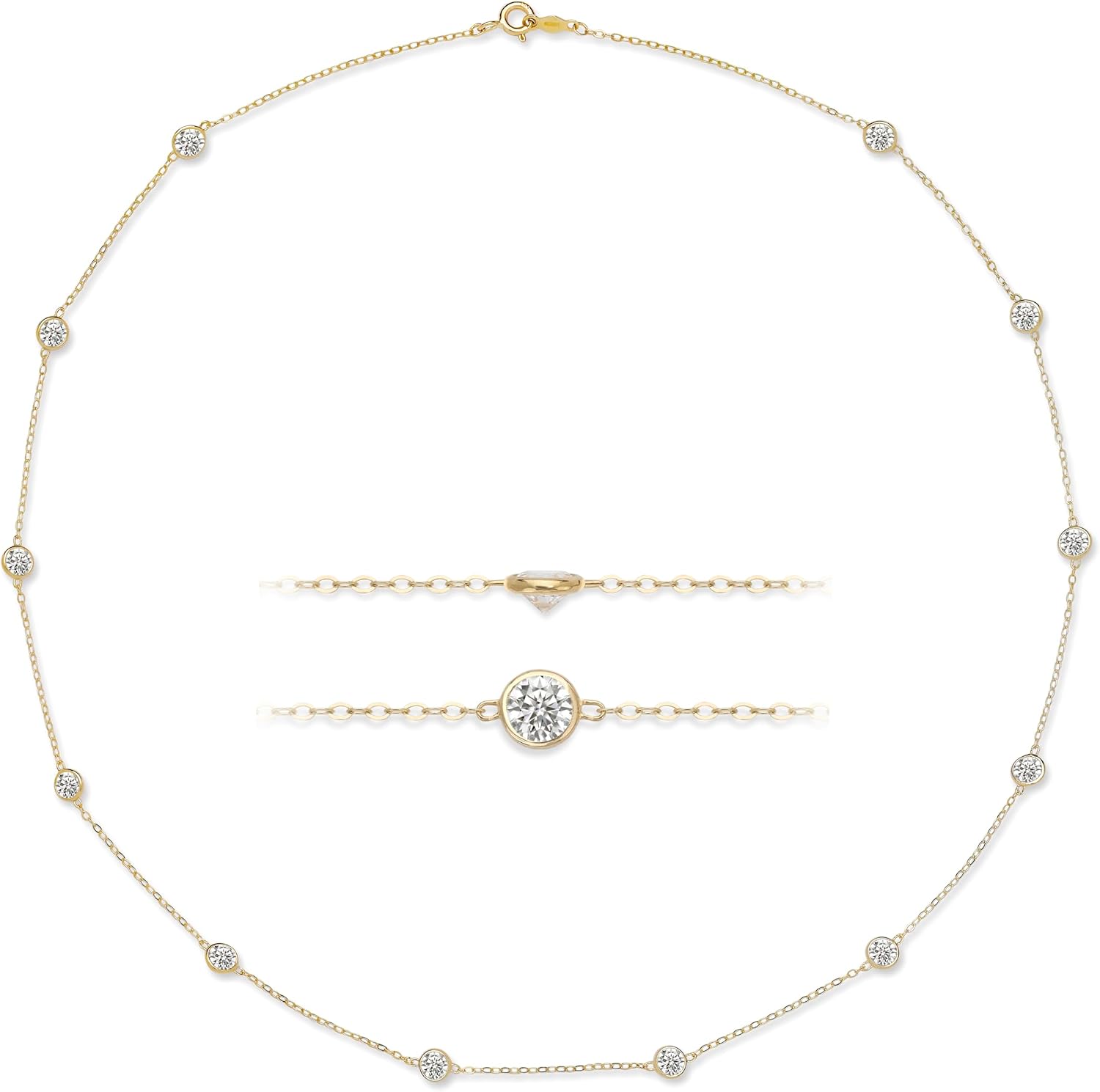 Olivia's Collection: 14k White or Yellow Gold Necklace Strand with Cubic Zirconia by the Yard (16-24 inches) Design for Women and Teens