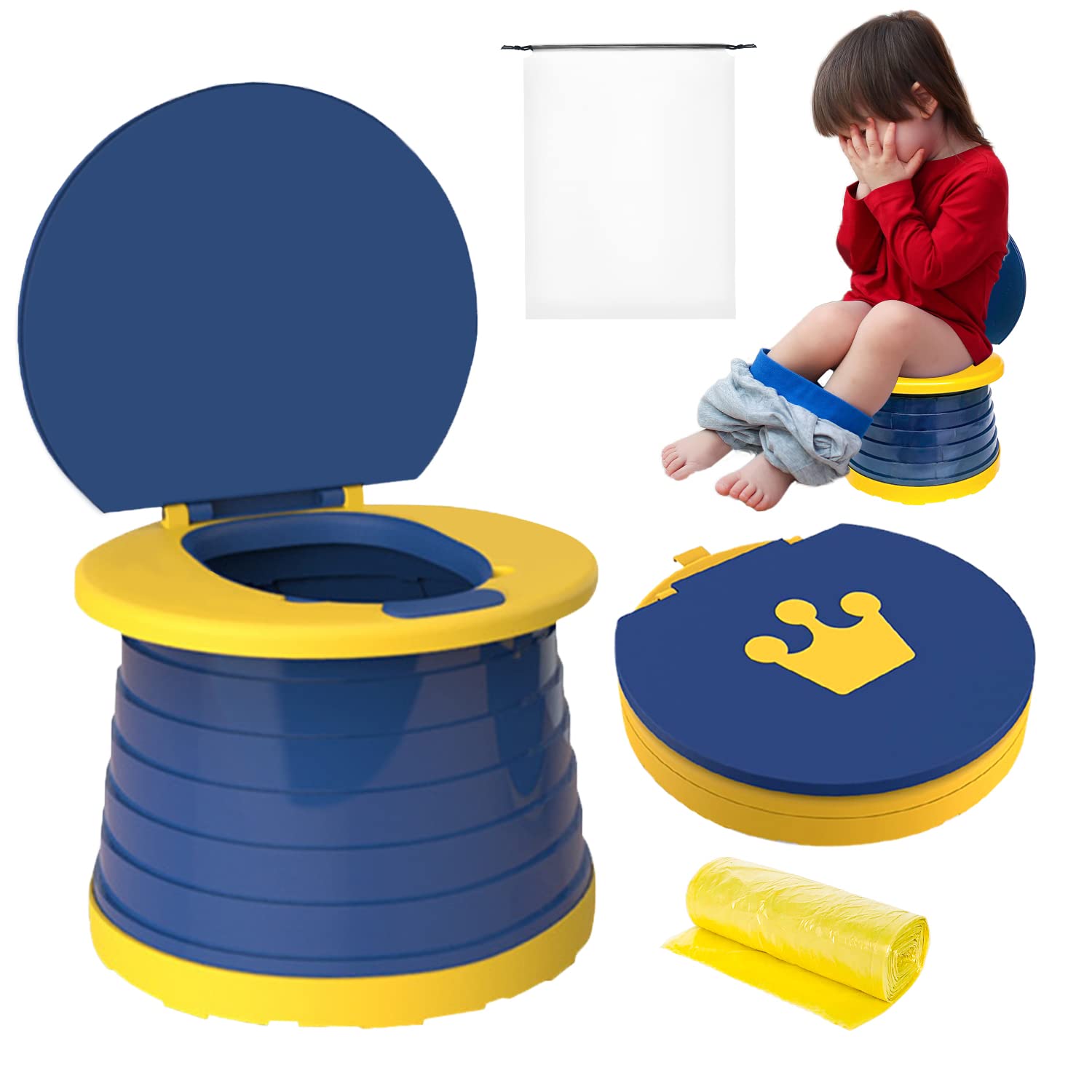 Portable Potty for Kids,Toddler Travel Foldable Training Toilet Travel Potty,Children's Portable Toilet Potty Emergency Toilet for Car,Camping,Outdoor,Indoor(Deep Blue) : Baby