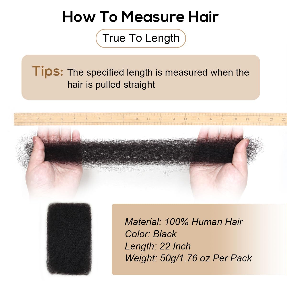 Afro Kinkys Bulk Human Hair, 4c Curly Hair for Permanent Sister Locs/Mini Twists/Braids/Repair Can Dye and Bleach(22 inch),Black