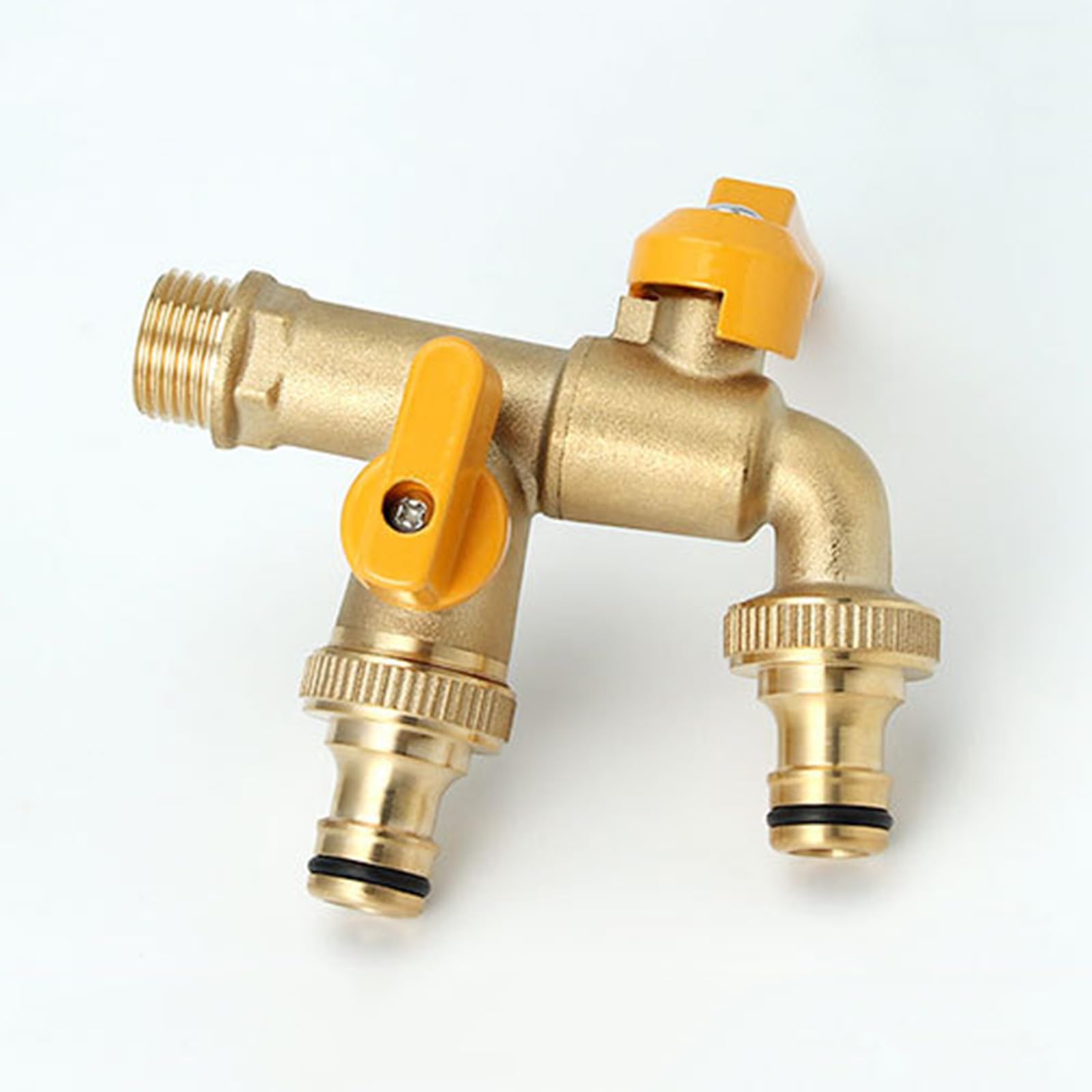 Rubinetto Da Giardino Valvola A Sfera in Ottone con Rubinetto Da Giardino Doppia Uscita Da 1/2 Pollice Antigelo per Esterni, Giardino,Giallo Cromo