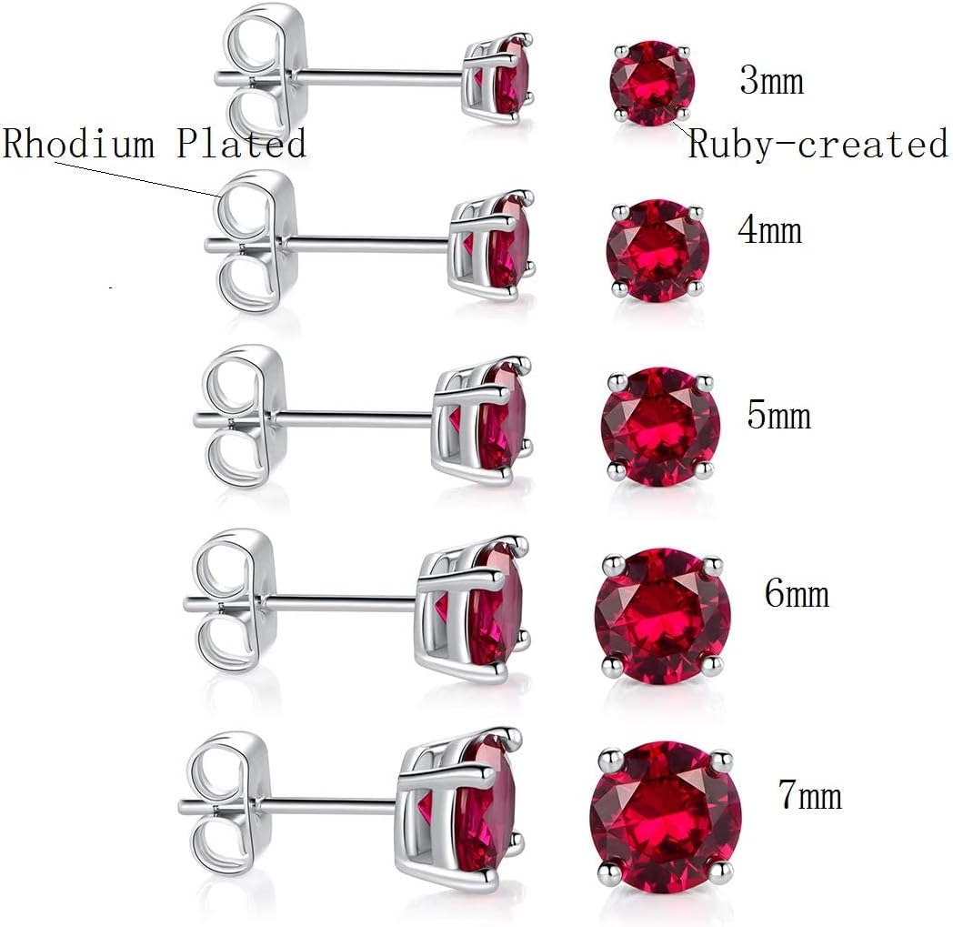GEMSME 5 Pairs Crystal Stud Earrings for Women/Men- 18K White Gold Plated Hypoallergenic 3-7mm Princess & Round Cut Cubic Zirconia Earring Set