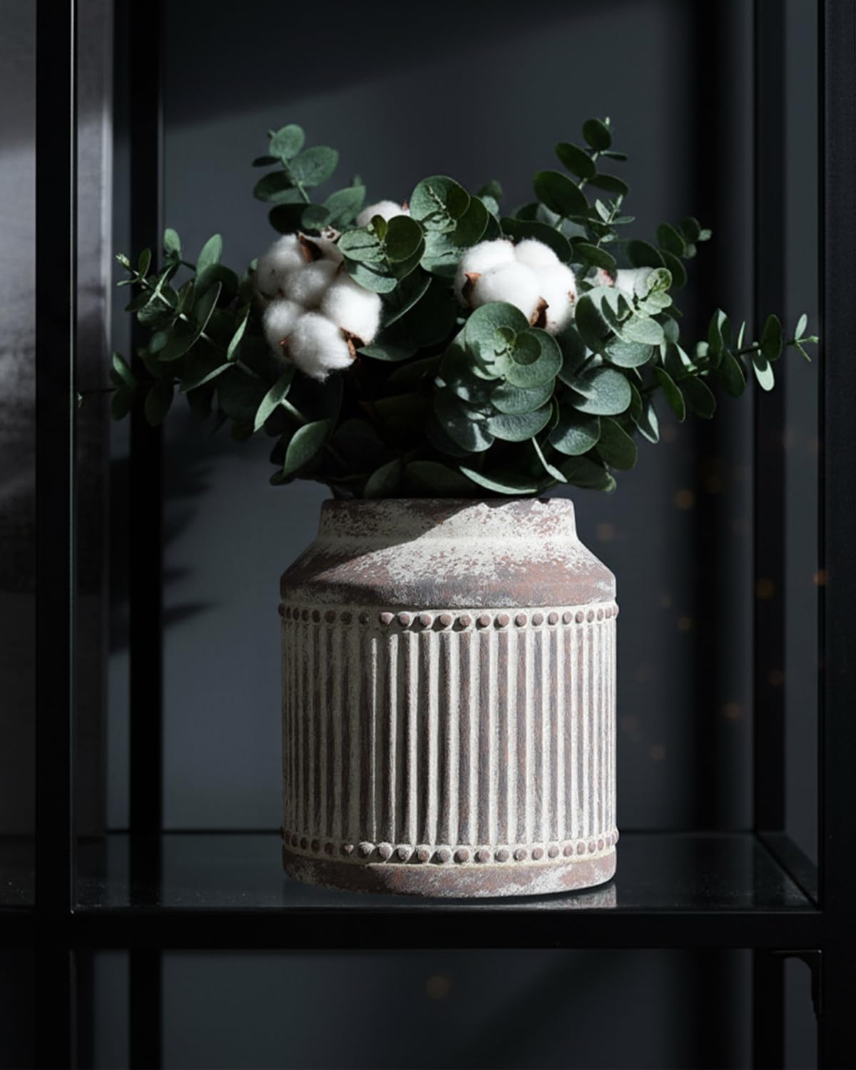 Ribbed Ceramic Vase, 7.32 Inch Gray Farmhouse Vase for Pampas Grass, Rustic Vintage Pottery Vase for Flowers, Dining Table Centerpiece, Coffee Table Shelf Entryway Decor - Image 5