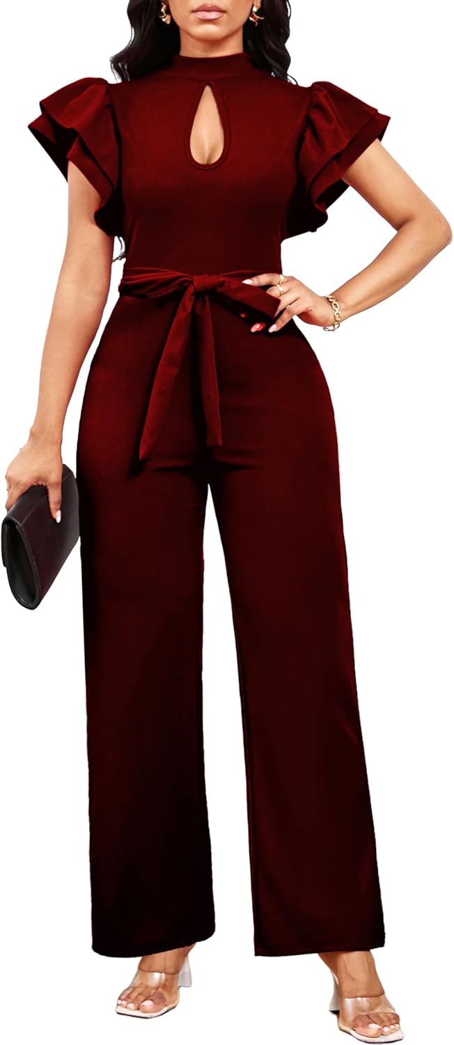 SxClub Elegant Jumpsuits for Women Dressy Formal Casual Long Straight Pants Business Jumpsuit