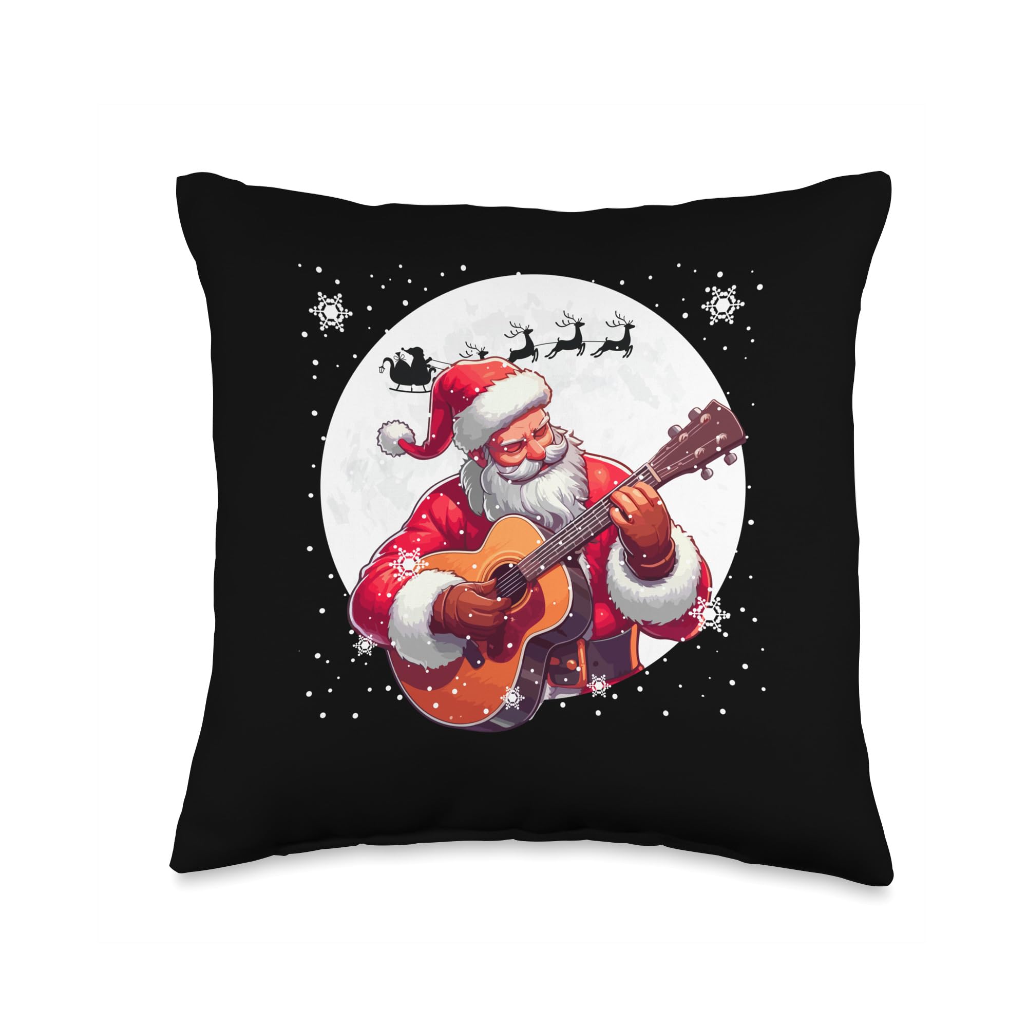 Santa Playing Guitar Xmas Moon Costume Guitarist Music Throw Pillow
