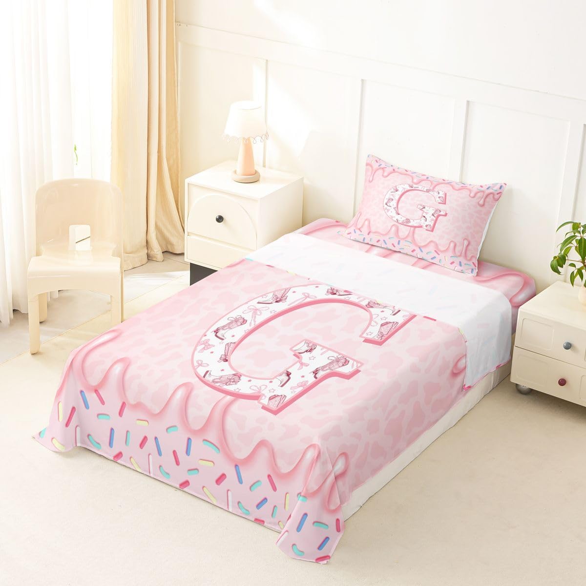 Erosebridal Personalized Initial G Bed Sheets Twin Size for Kids Boys Girls image 2