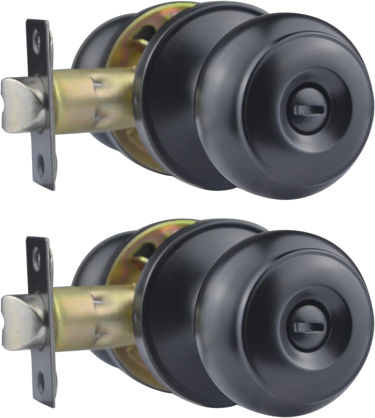 Comfhouse Flat Ball Matte Black Privacy Door Knob for Bedroom and