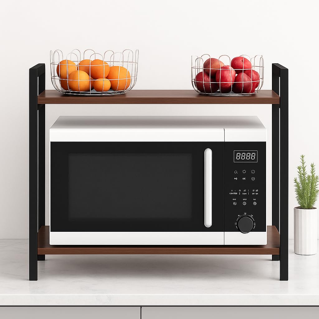 ZOLMIX® 2 Layer Wooden Microwave Stand | Adjustable Kitchen Storage Shelf for Microwave Oven, Toaster, Coffee Maker | Multi-Purpose Trolley Stand with Storage Cabinet, Organizer for Kitchen with Hooks-image-13