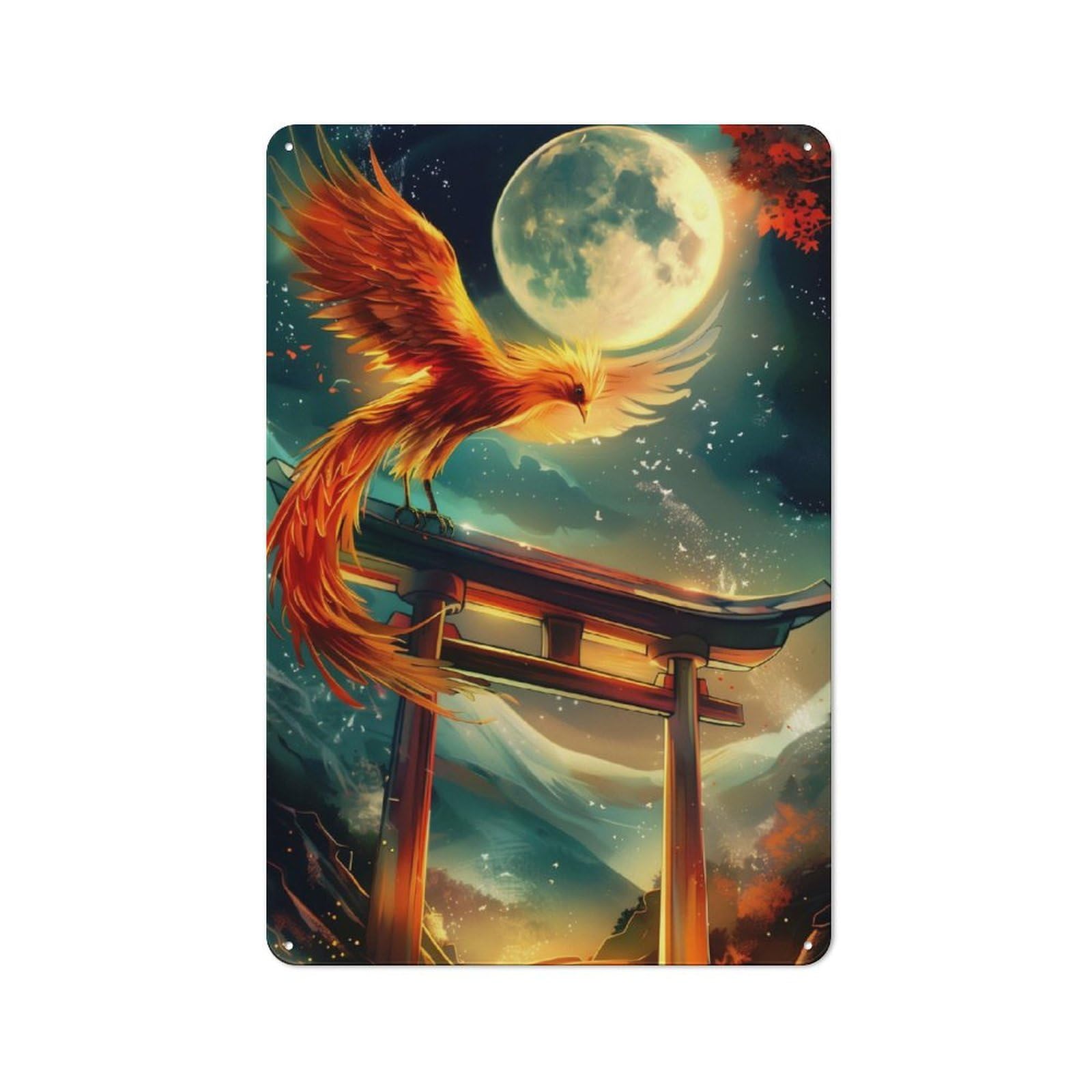 Junmoney Phoenix Rising Torii Vintage Metal Plaque 30X20cm For Dining Room Or Kitchen, For Home Decor Collectors Refreshing A Room In Autumn
