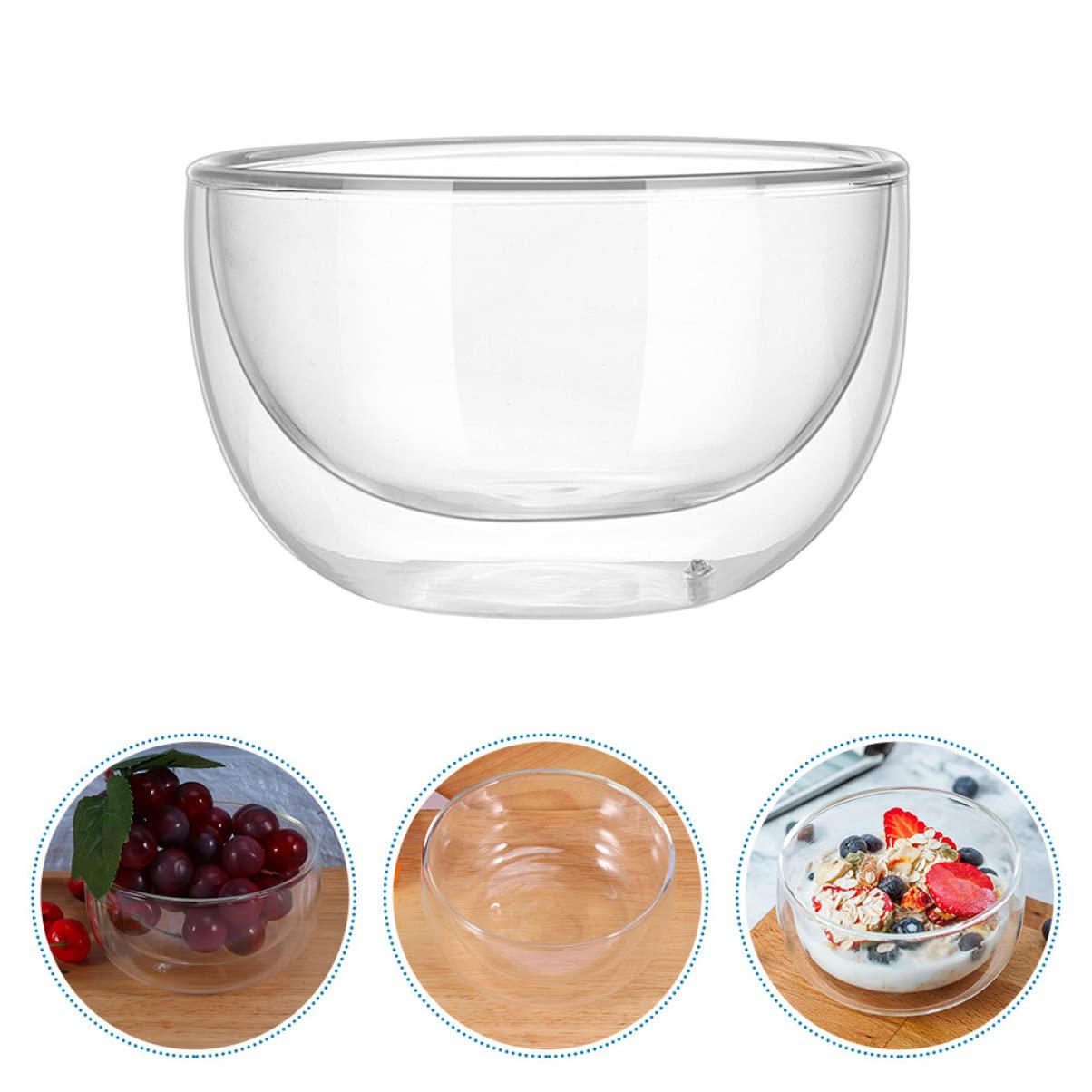Housoutil 1pc Double Wall Bowl Non-breakable Glass Salad Bowl Suitable for Family Restaurant Easy to Clean