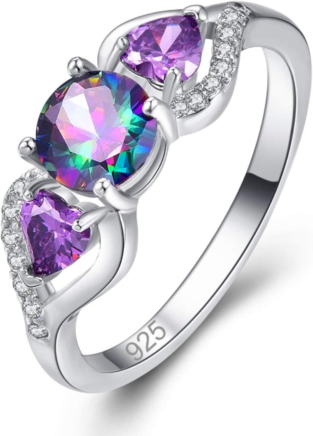 Silver Plated Round Cut Created Ruby Spinel Blue Sapphire CZ Cubic Zirconia Filled Halo Wedding Engagement Band Elegant Women's Ring for Mom Bridal Lover