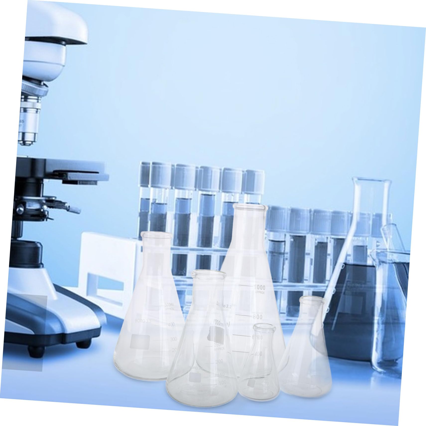Hemobllo 5 piezas Matraz Erlenmeyer de Vidrio Borosilicato Resistente Altas Temperaturas Capacidad Variada para Laboratorio Experimentos Científicos Seguro Base Triangular