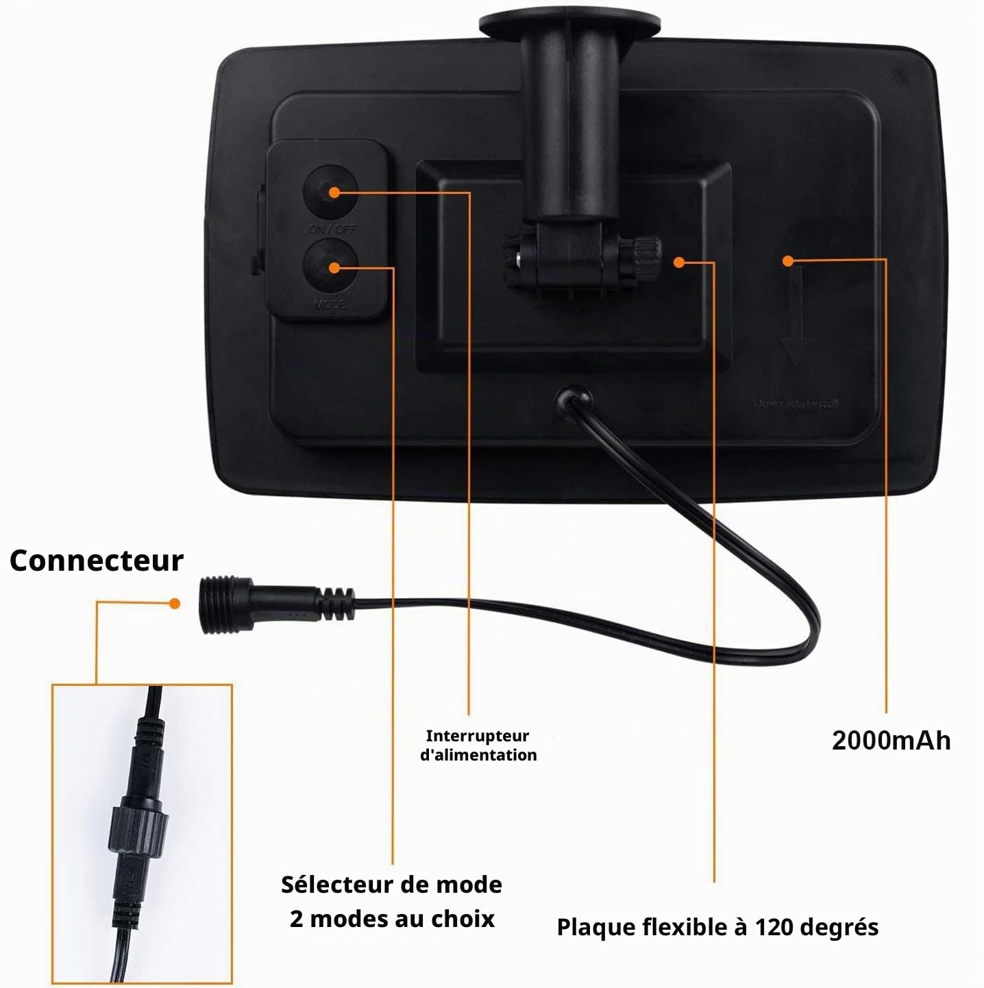 Panneau solaire 5,5 V - Chargeur solaire pour spot extérieur - IP65 - Batterie rechargeable - 3,7 V 2000 mA