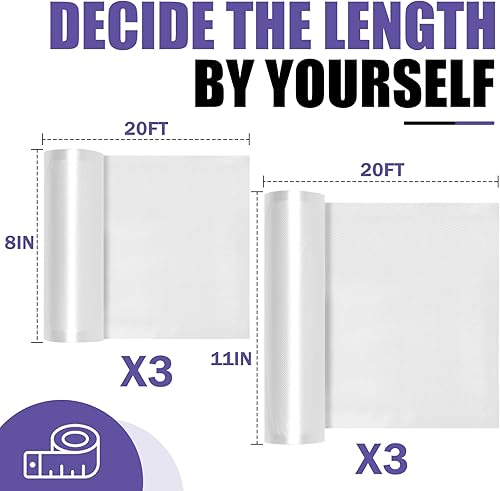 Miniatura 2 de CAREGY Rollos selladores al vacío para alimentos, paquete de 6 unidades, 3 rollos de 8 x 20 pies y 3 rollos de 11 x 20 pies, de grado comercial, sin