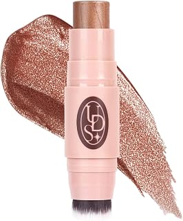Multi-Use Waterproof Highlighter Stick with Brush – Unidollss 3-in-1 Cream Contour, Bronzer & Blush Stick for Cheeks, Eyes & Lips, Long-Lasting Glow, Easy Application(09 GOLDEN HOUR)