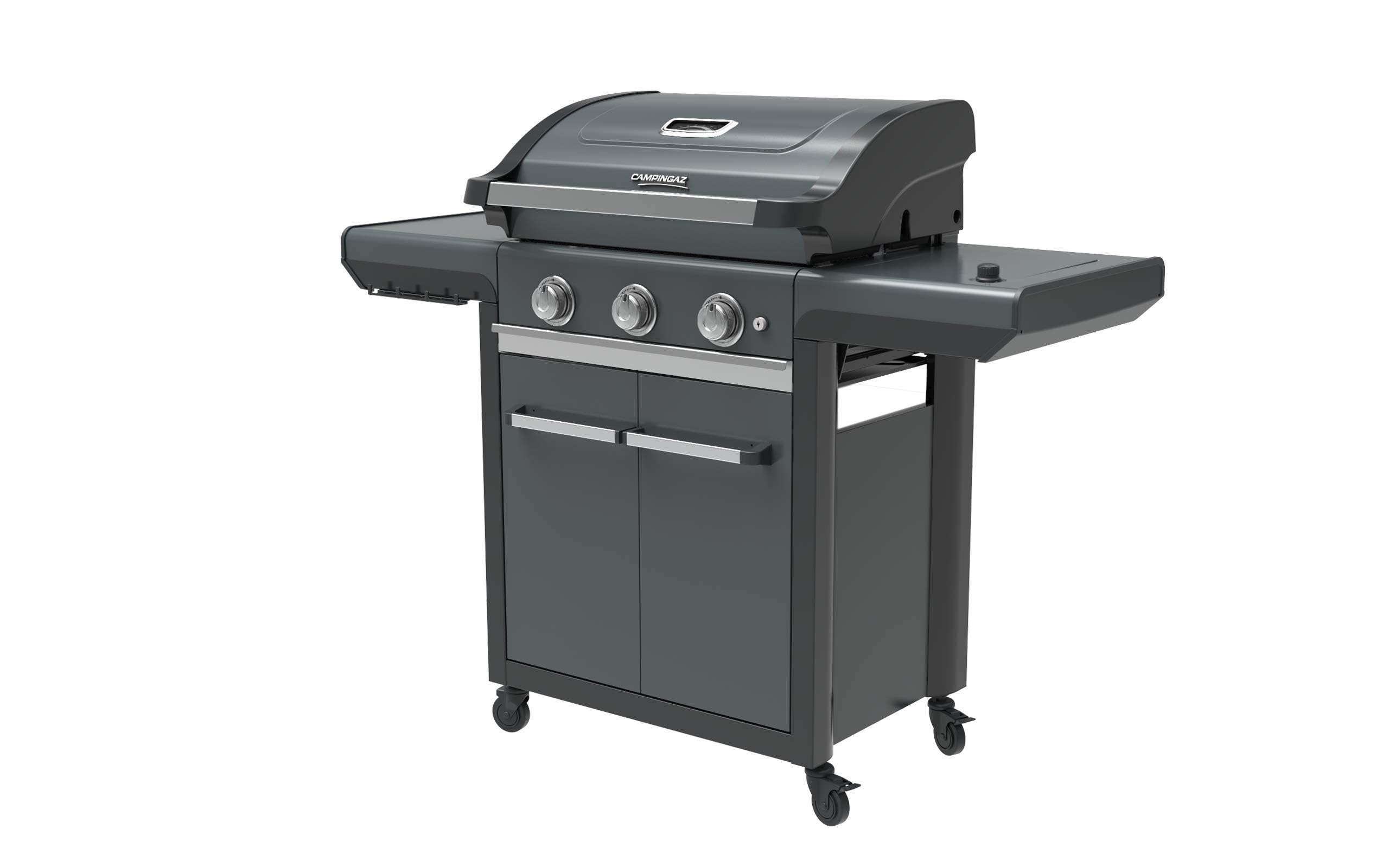 Campingaz Barbacoa de gas serie 3 Premium S, parrilla de gas con 3 quemadores de acero inoxidable de 10,2 kW, quemador lateral, tapa, termómetro, agua limpia instantánea, sistema modular culinario