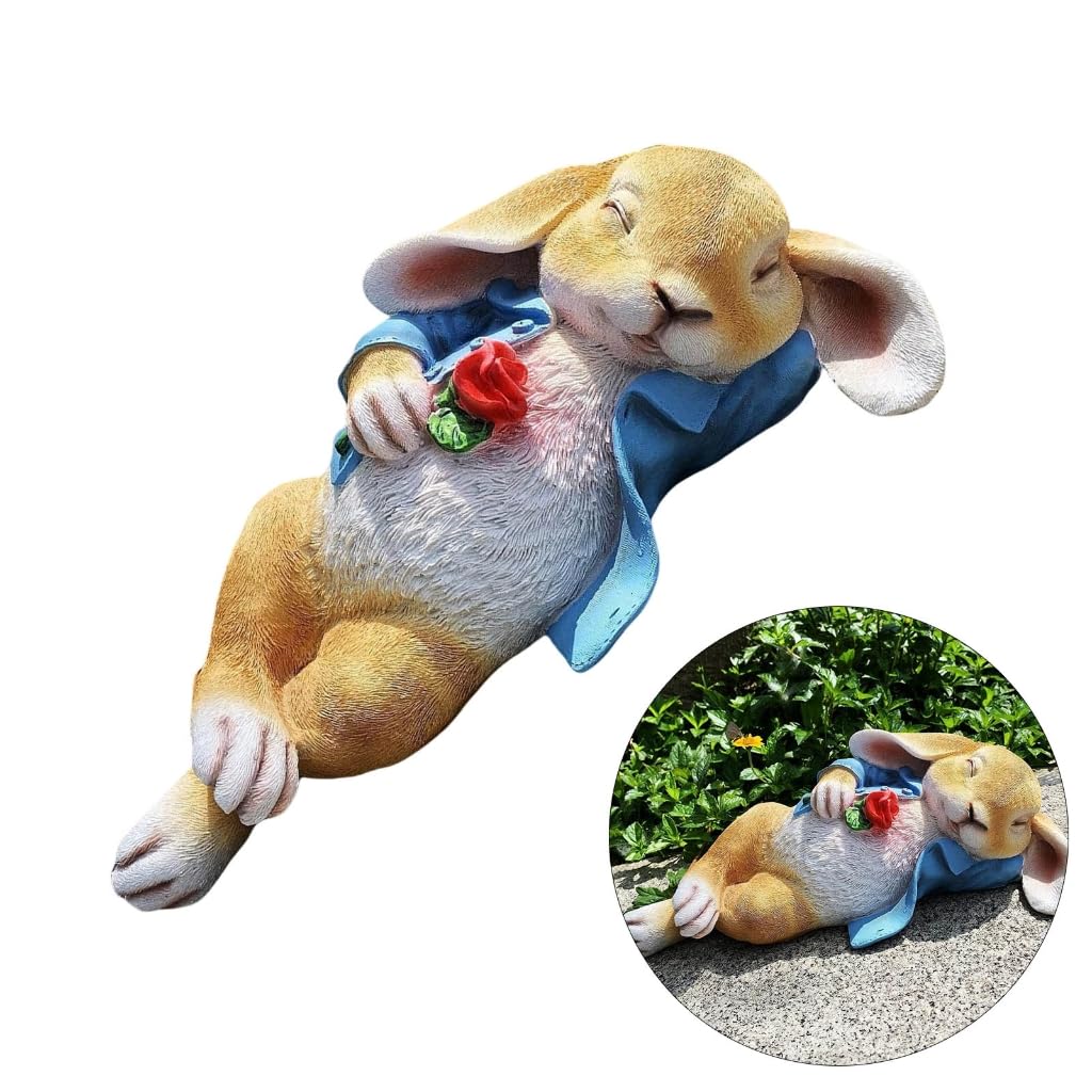 Resine Pasqua Coniglietti Sonno Che Tiene Rose Figurine per Casa e Giardino Decori