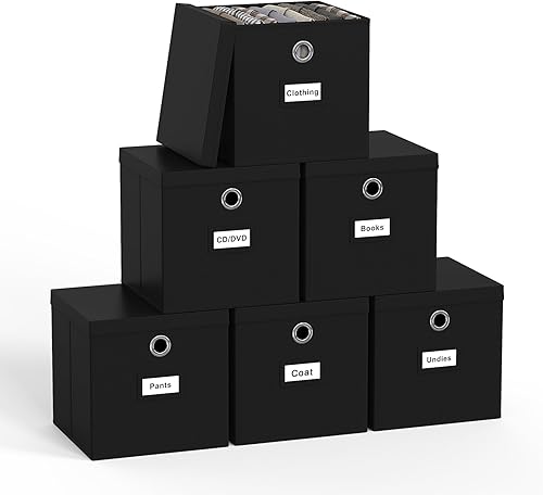 Pezin & Hulin Paquete de 6 cubos de almacenamiento plegables con tapa y mango de metal con ojales, contenedores de almacenamiento de tela de 11 x 11
