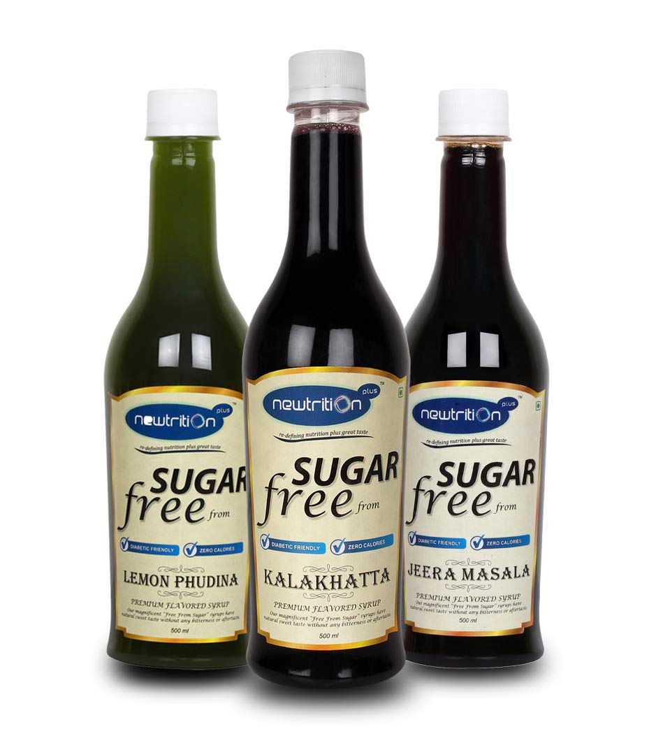 Newtrition Plus Redefining Nutrition Sugar Free Premium Flavoured Jeera Masala, Lemon Pudina & Kalakhatta Mixers Syrub, (500 ml Pack of 3)