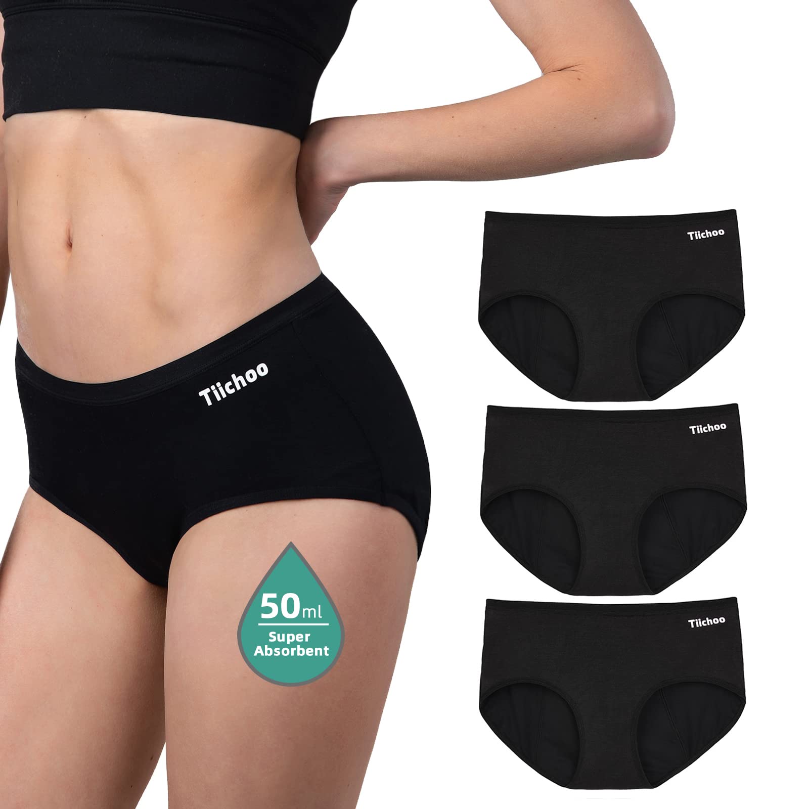 TIICHOOPeriod Pants Heavy Flow for Women Hipster Panties Soft Absorbent Maternity Postpartum Knickers