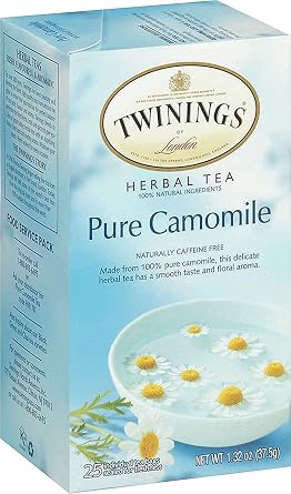 Twinings Pure Herbal Tea, Pure Camomile, Caffeine-Free, 25 Tea Bags, 1.32 oz 37 g