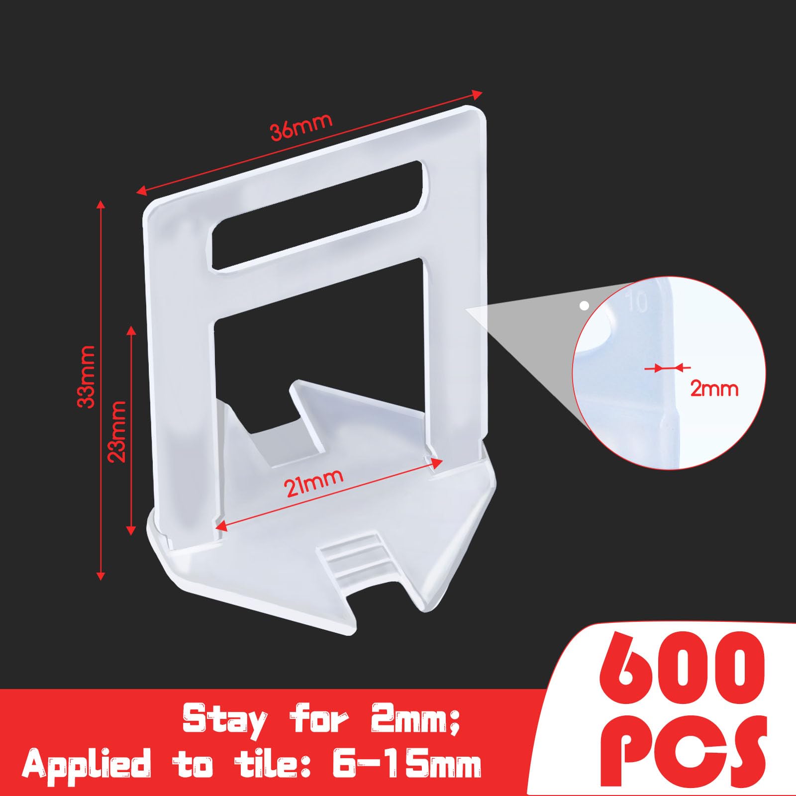 SuQurtom 600pcs 2mm Tile Leveling System Clips, Tiles Leveler Spacers - Image 2