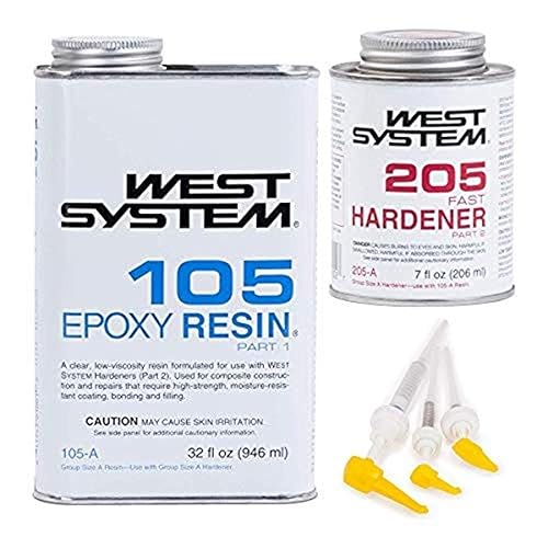 Miniatura 6 de WEST SYSTEM Paquete de resina epoxi 105A (32 fl oz) con endurecedor epoxi rápido de 205A (7 fl oz) y 300 mini bombas Epoxy dosificación de 3
