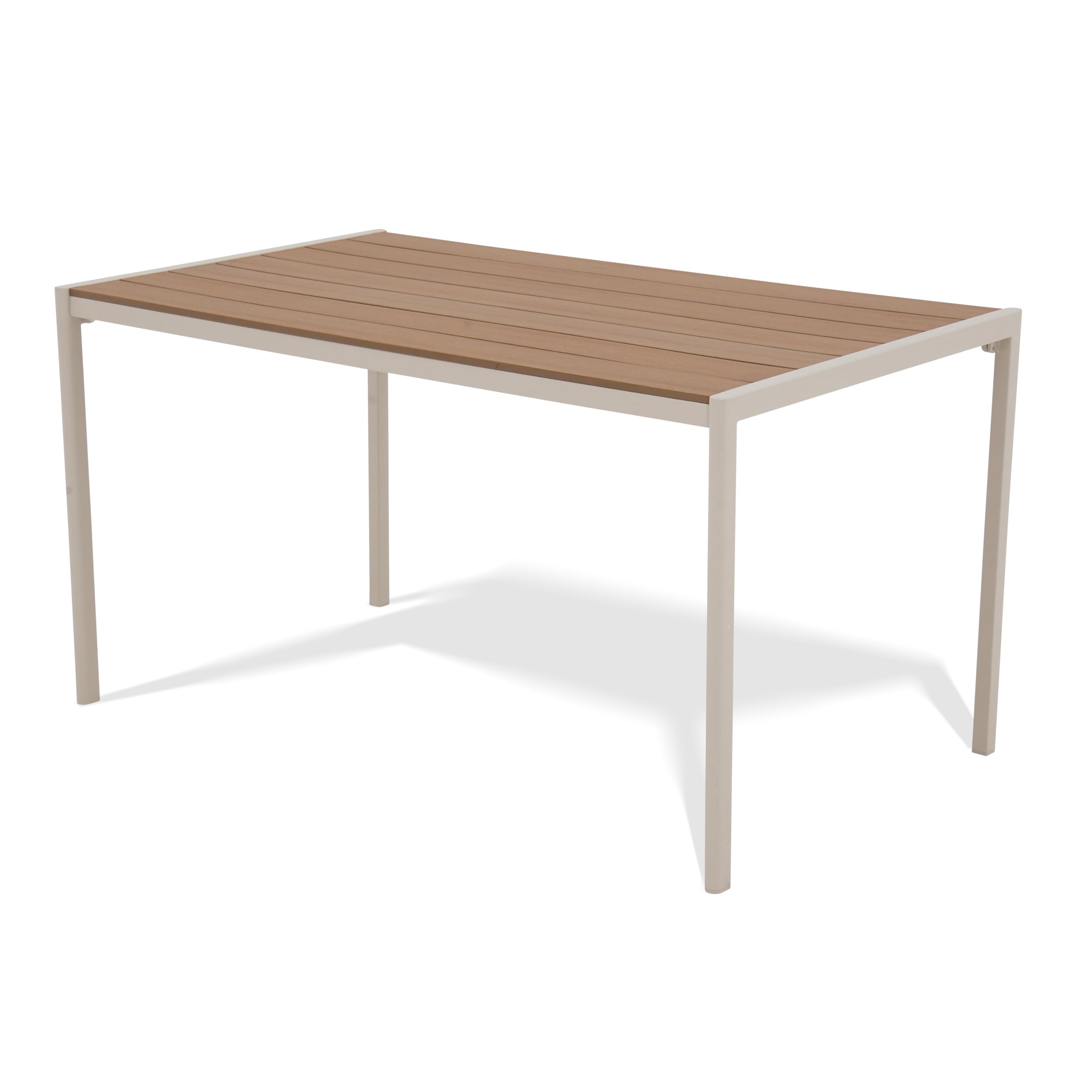 KHG Gartentisch beige, Esstisch Stahl-Gestell und Tischplatte Polywood | in Teak-Optik für 6 Personen, wetterfest UV-beständig, 83x75x140 cm, für Wohnraum und Alltag, praktisch für Zuhause