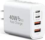 40W USB C Bloc du chargeur, USB C Chargeur rapide, bloc de rechargeur multi-téléphone avec double PD USB-C Ports et QC3.0 USB-A Ports, USB C Bloc de charge compatible avec iPhone 17 16 15 14 13 Pro Max, iPad, Android