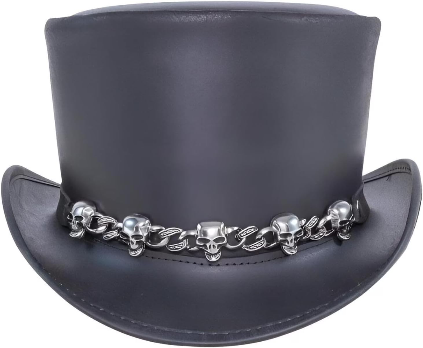 Leather Skull Chain Top Hat – Steampunk Gothic Biker Cowhide Handmade Cosplay Festival Hat