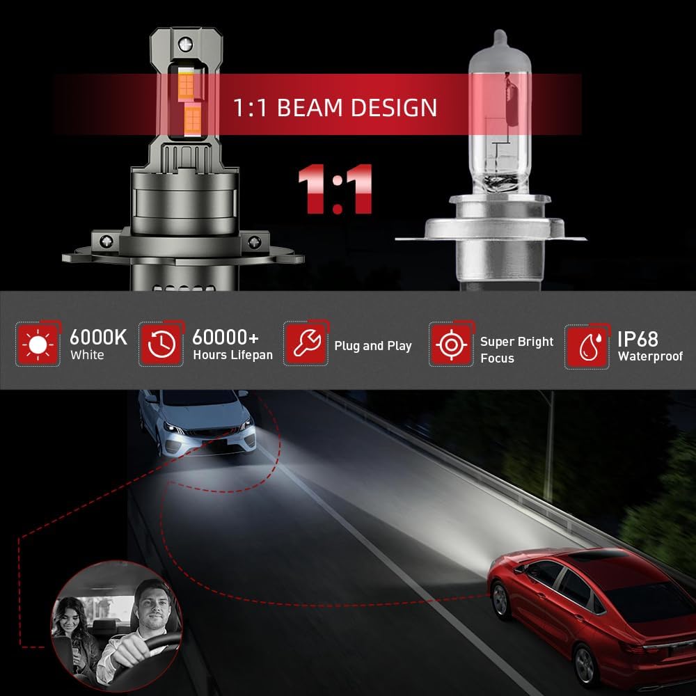 For Subaru Forester 1998 1999 2000 2001 2002 Hi-Low Beam and Fog Light Bulbs,6000K White, 800% Brighter Lightness,Plug and Play,60,000+ Hours Lifespan,1:1 Halogen Size(Pack of 4)
