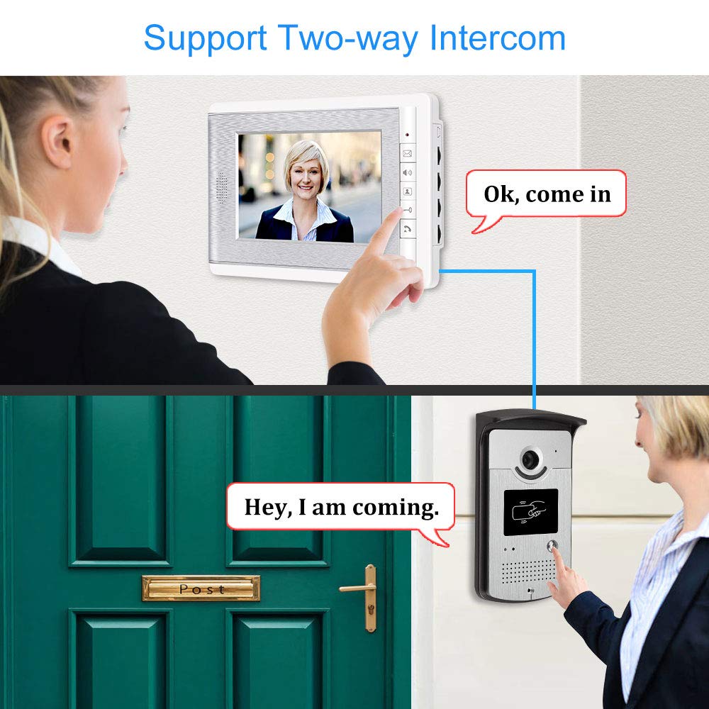 Interphone Maison Vidéo Interphone Vidéo RFID Système De Contrôle D'accès 1 Caméra 1 Moniteur 7 '' Ecrans TFT Couleur Support EM Déverrouillage + 10pcs ID Bleu Porte-clé (1 caméra 1 Moniteur)