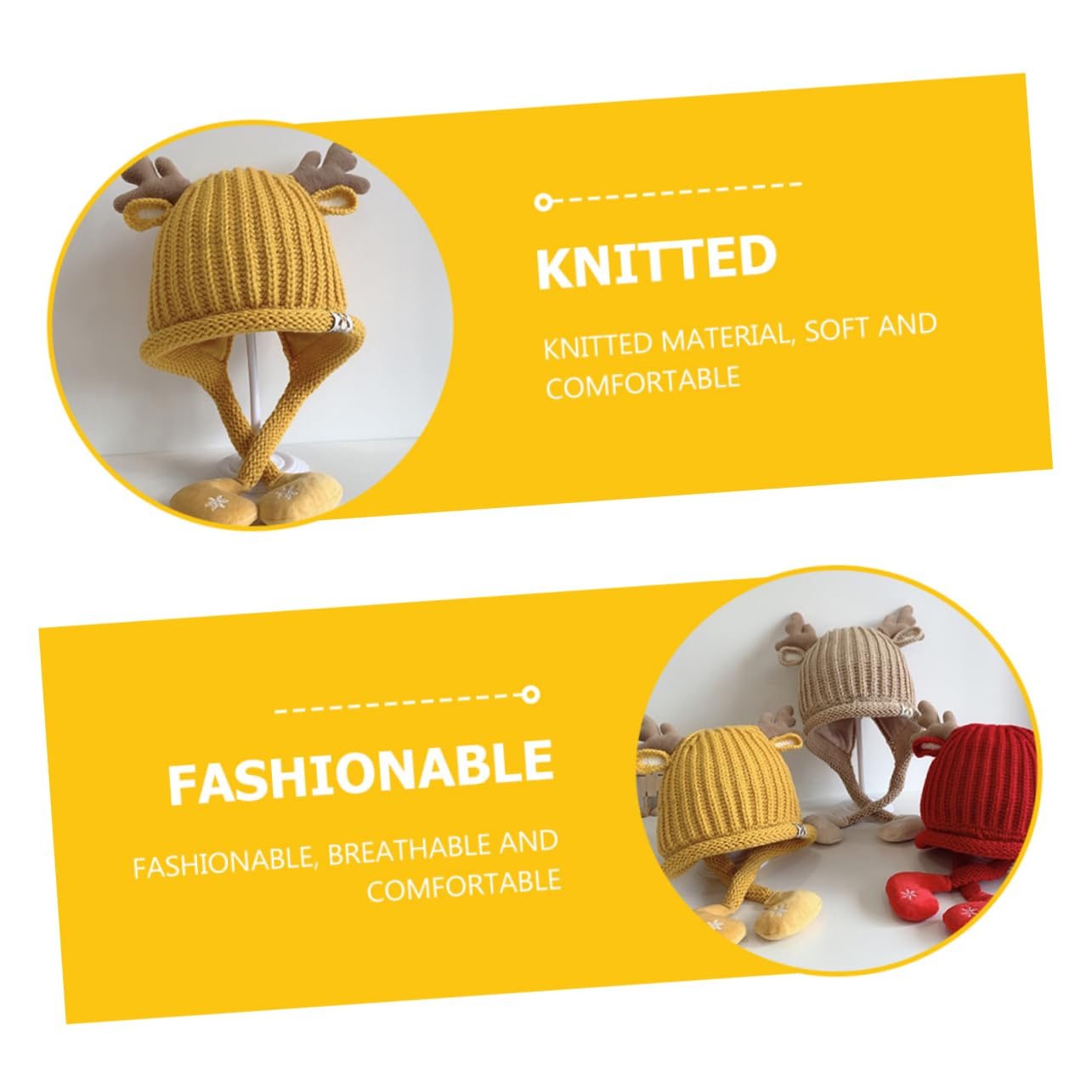PACKOVE Sombrero Tejido Gorro Tejido Bebe Gorro De Navidad para Niños Sombrero De Navidad para Niños De Astas De Reno De Alce Novedoso De Punto Yellow Acrílico
