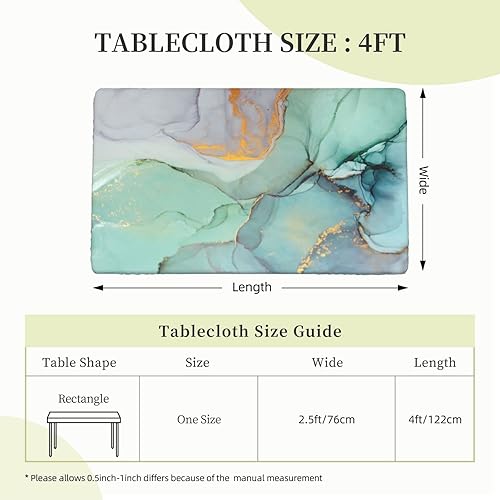 Miniatura 2 de Mantel rectangular con diseño abstracto de mármol verde azulado y remolinos dorados, borde elástico, impermeable, lavable, para decoración de mesa