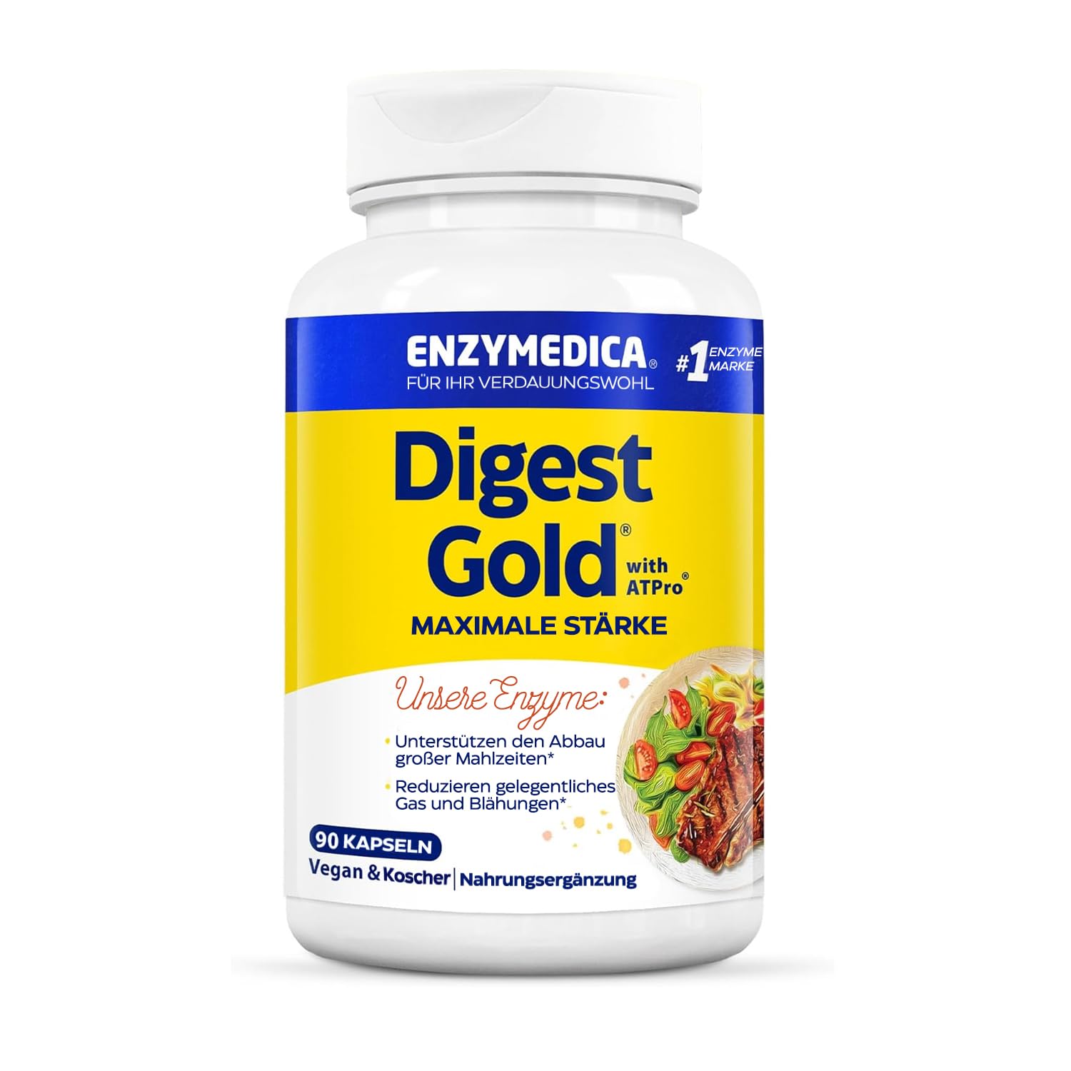 Enzymedica - Digest Gold, schnell wirkende Enzym-Formel, reduziert Gase und Blähungen, verbessert die Nährstoffaufnahme und Energie, glutenfrei, milchfrei, vegetarisch, 90 Kapseln