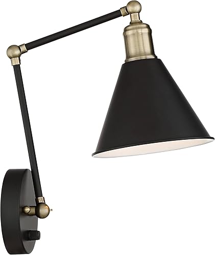 Miniatura 8 de 360 Lighting Wray - Lámpara de pared moderna con brazo oscilante ajustable para interiores con cable, juego de 2 lámparas de latón antiguo negro