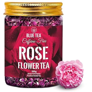 BLUE TEA - Rose Tea - 100g- 100 Cups | VITAMIN-C RICH | Beautiful Hair & Skin - Caffeine Free - Flower Based - Herbal Tea | Pet Jar Packaging