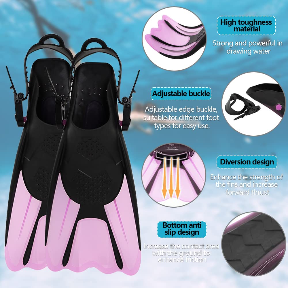 Palmes De Plongée Réglables Taille 34-38 – Talon Ouvert, Lame Courte PP/TPE, Antidérapant, Compactes – Pour Snorkeling, Apnée Et Piscine