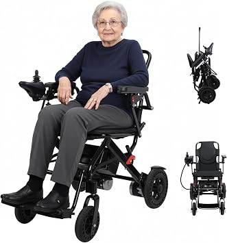 Foldable Electric Wheelchair for Elderly Mobility, Airline-Approved Travel Power Chair with 500W Dual Motors, 12 Mile Range, 22kg Lightweight Frame, Anti-Tilt Brake for Safety