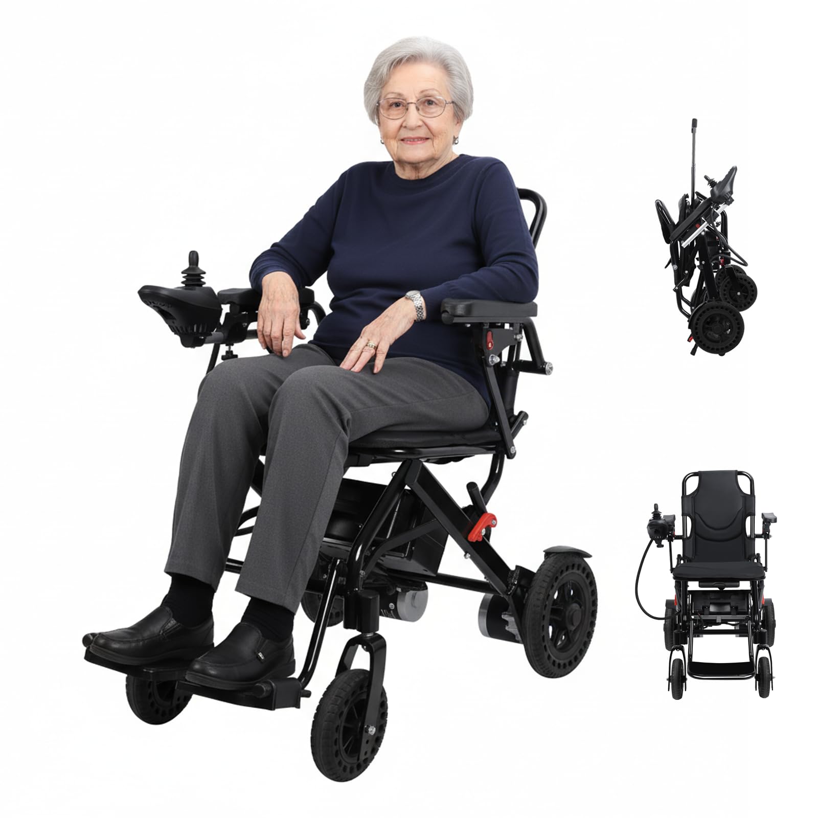 Sedia a rotelle elettrica pieghevole per la mobilità degli anziani, sedia elettrica da viaggio approvata dalle compagnie aeree con doppio motore da 500 W, portata 12 miglia, telaio leggero 22 kg
