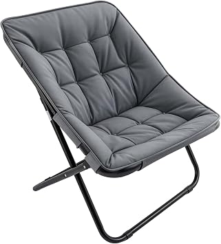 Saucer Chair Moon Chair, Oversized Comfy Foldable Faux Fur Lounge Reading Chair with Metal Frame, Cozy Accent Chair for Bedroom Dorm Living Room