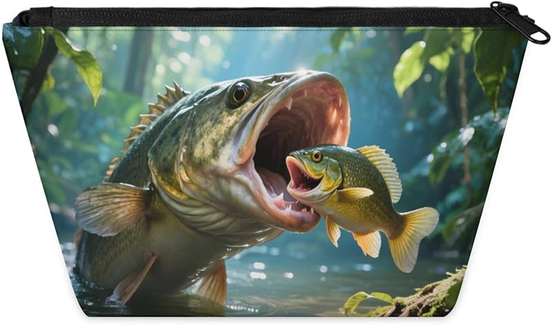Necessaire de maquiagem KUYEHTAO com estampa Largemouth Bass Fish e zíper