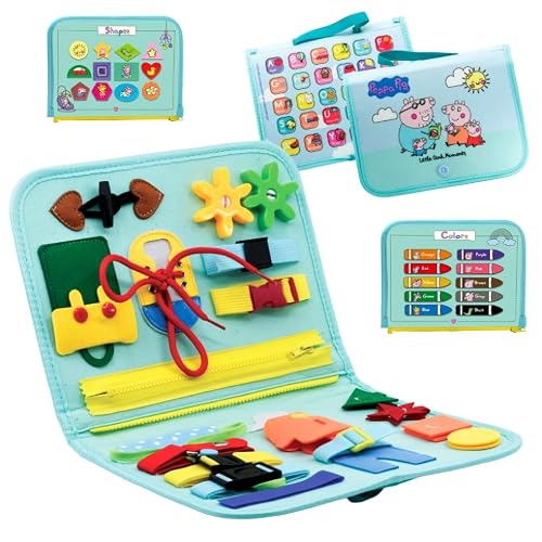 LUPPA Evie Pig Busy Board for Toddlers - Officially Licensed Peppa Pig Baby Sister Felt Activity Board with Buckles, Zippers & Laces, Montessori Travel Toy & Birthday Gift for 1 2 3 Year Old Girls