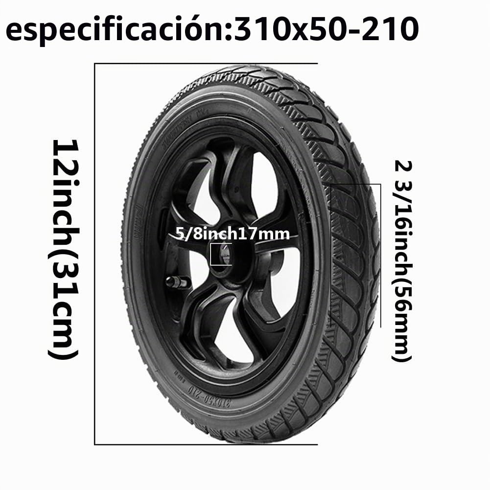 310x50-210 Ruedas Traseras de Repuesto para Silla de Ruedas Eléctrica, Ruedas Traseras de 12 Pulgadas para Silla de Ruedas, Accesorios para Silla de Ruedas (Paquete de 2)