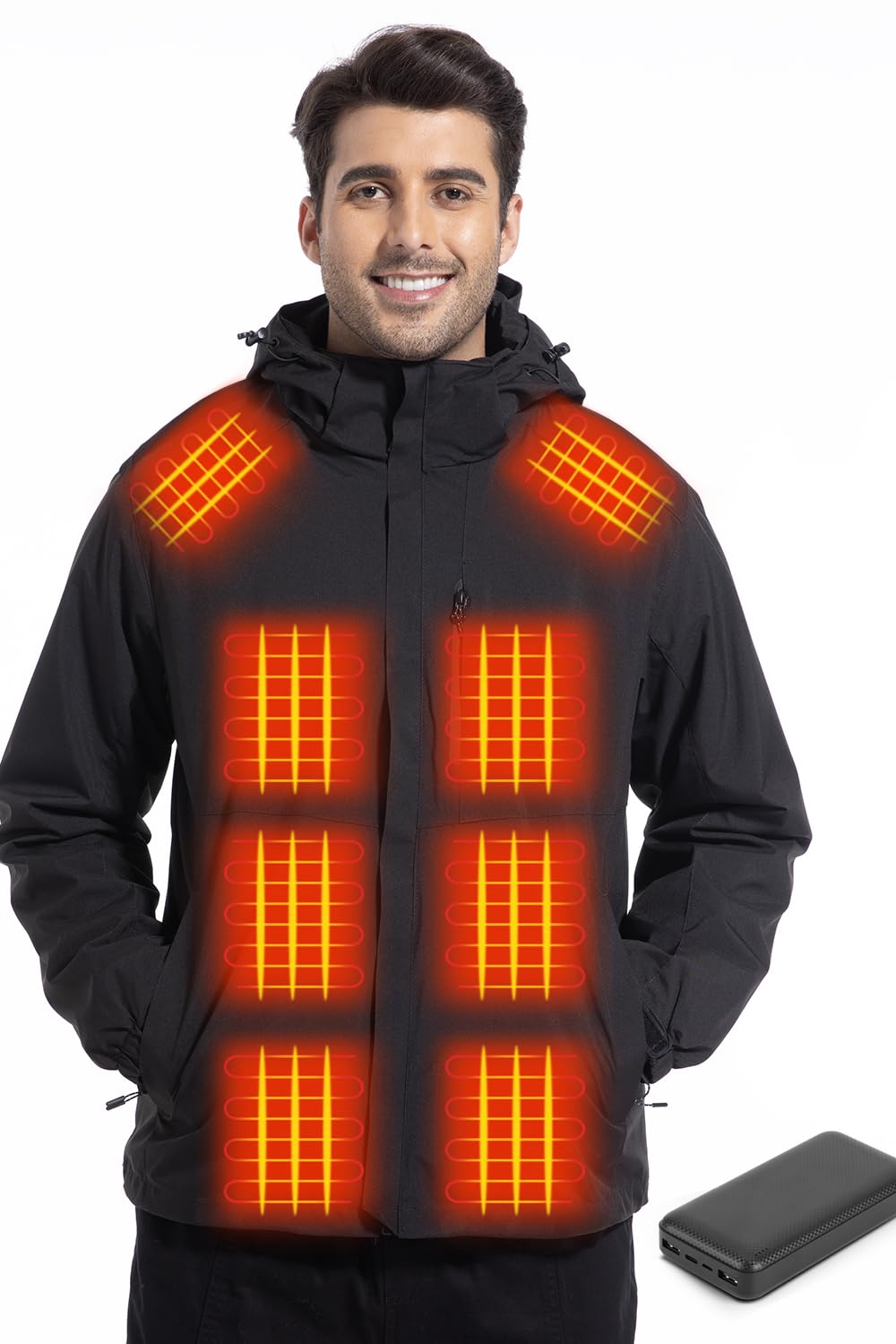 Mimo Style Waterproof Heated Jacket, 3 in 1 Adjustable heated coat with Packaway Hood, Detachable Inner Fleece & Many Pockets Heating Jacket for Hiking Outdoors (XL)