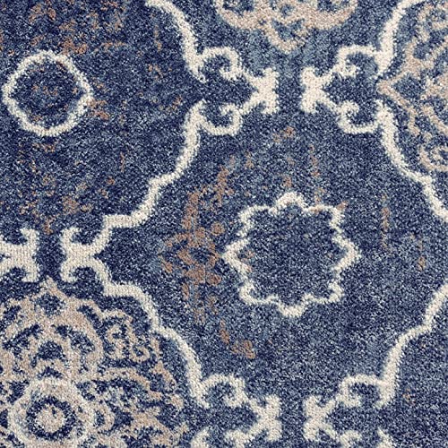 Home Dynamix Boho Andorra Transitional Damask Area Rug, Navy Blue/Ivory