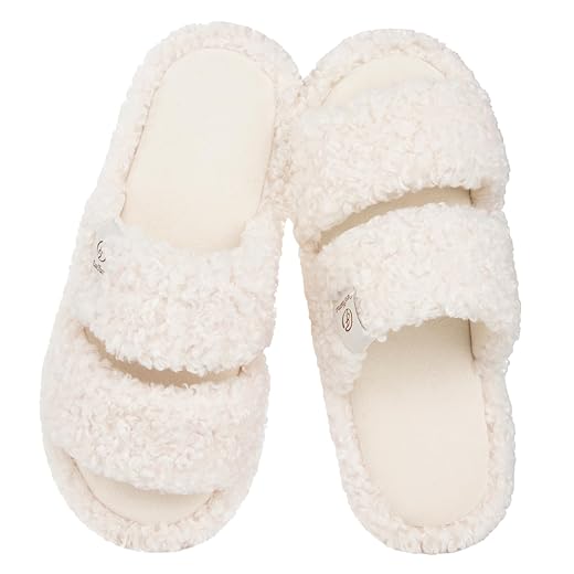EverFoams Women's Fuzzy Open Toe Slippers Comfy Soft Memory Foam Indoor House Shoes