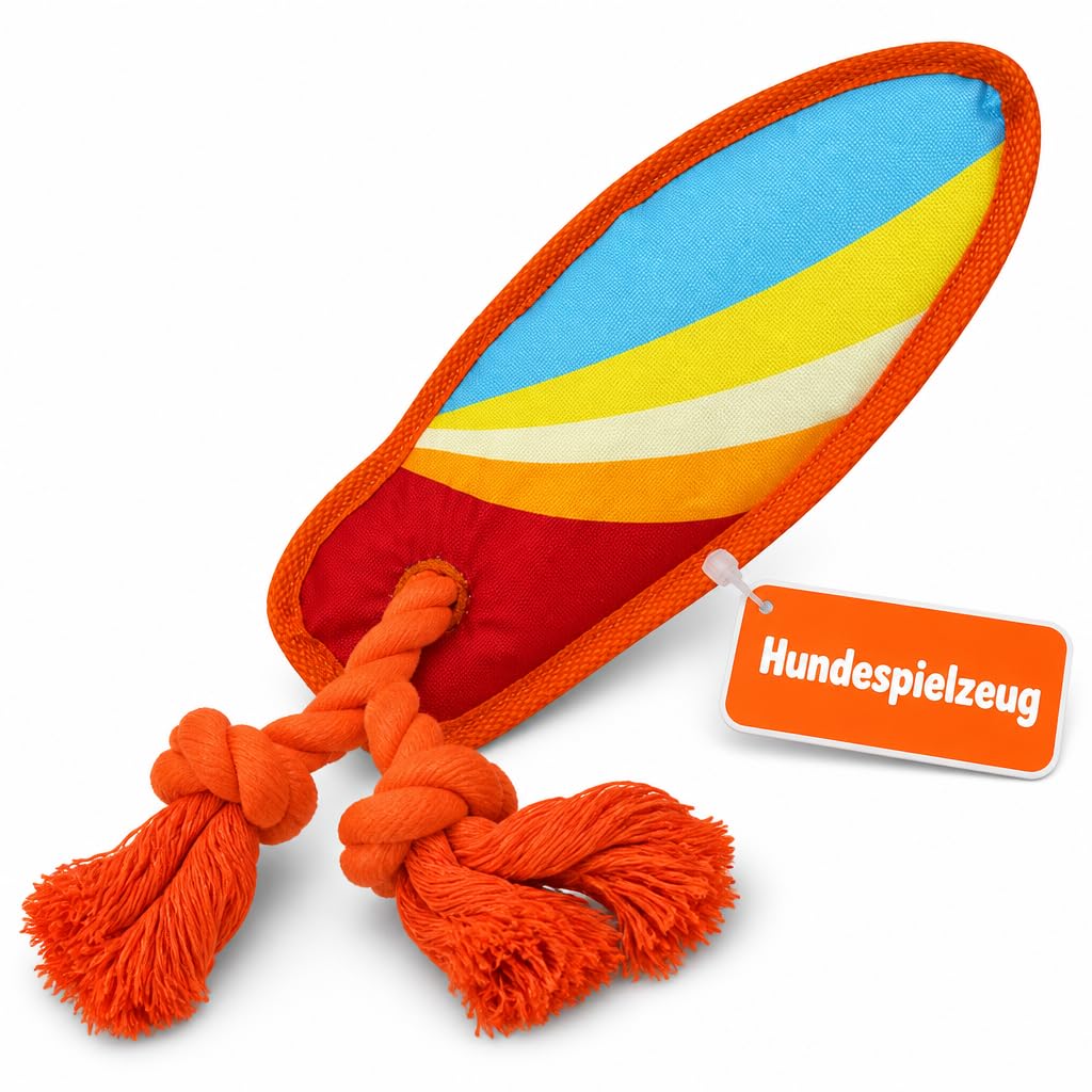 MIJOMA Surfboard Dog Toy for Sporty Dogs - Soft Nylon Squeaky Toy, Chew Rope with Knots, 26 x 11 x 4 cm, 100% Polyester (Orange-Red)