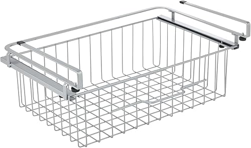 Miniatura 8 de mDesign Cesta grande de alambre de metal para colgar en cajón, organizador de almacenamiento deslizante debajo del estante, se fija a la estantería,